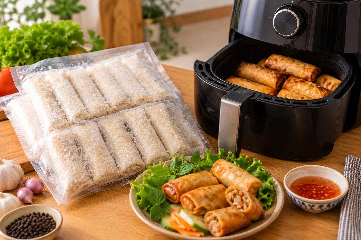 chả giò đông lạnh nồi chiên không dầu