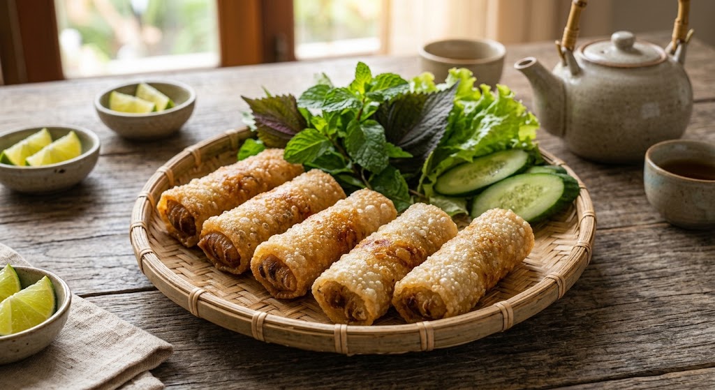 cách làm chả giò khoai môn đậu xanh