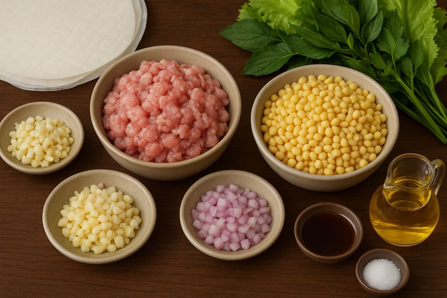 Nguyên liệu làm chả giò thịt đậu xanh