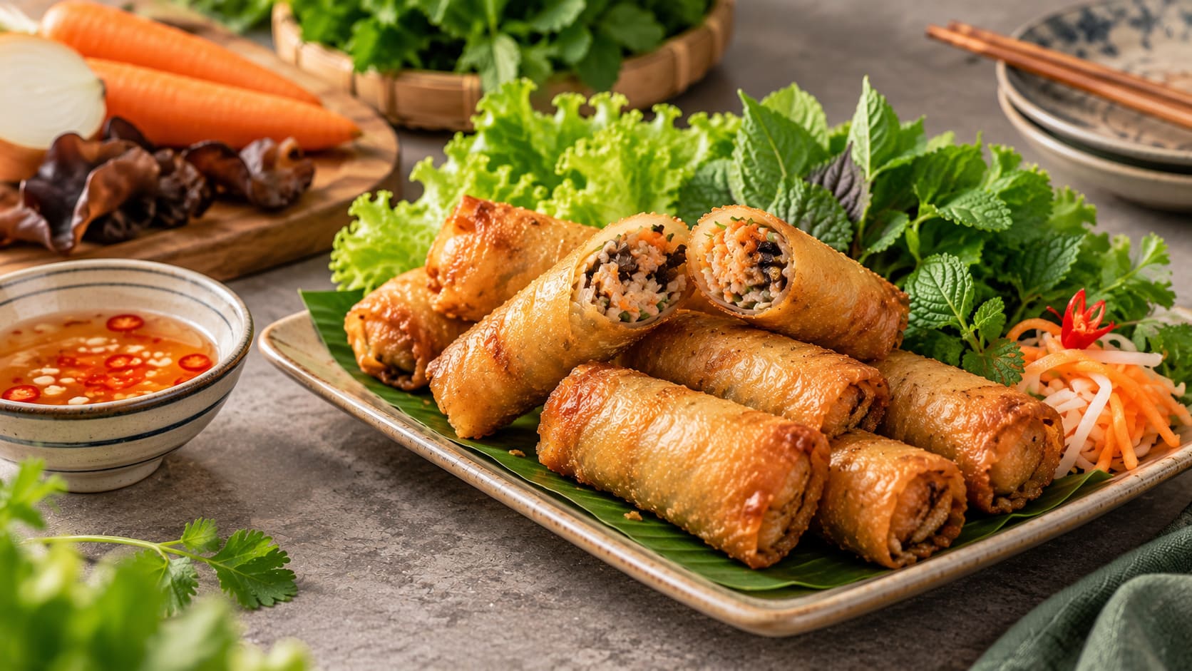 món ăn kèm với chả giò thịt