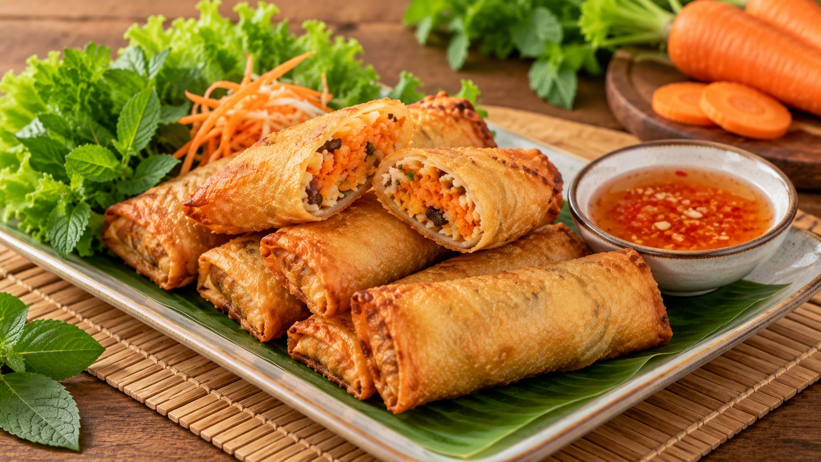 cách thưởng thức và bảo quản chả giò thịt heo cà rốt