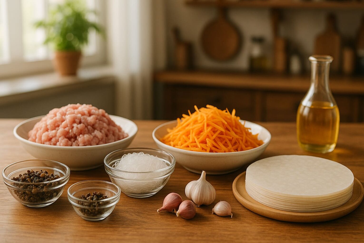 nguyên liệu chả giò thịt heo cà rốt