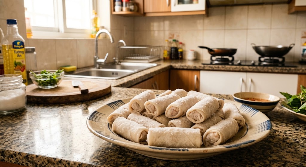chiên chả giò đông lạnh