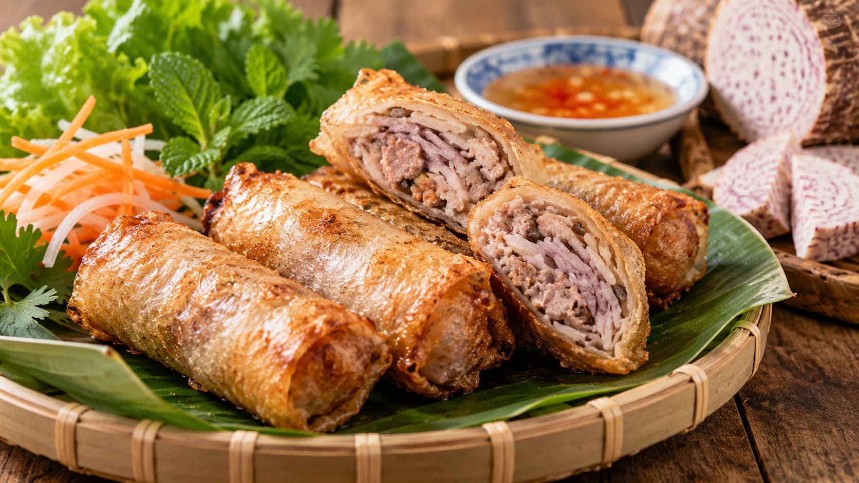 cách làm chả giò thịt khoai môn